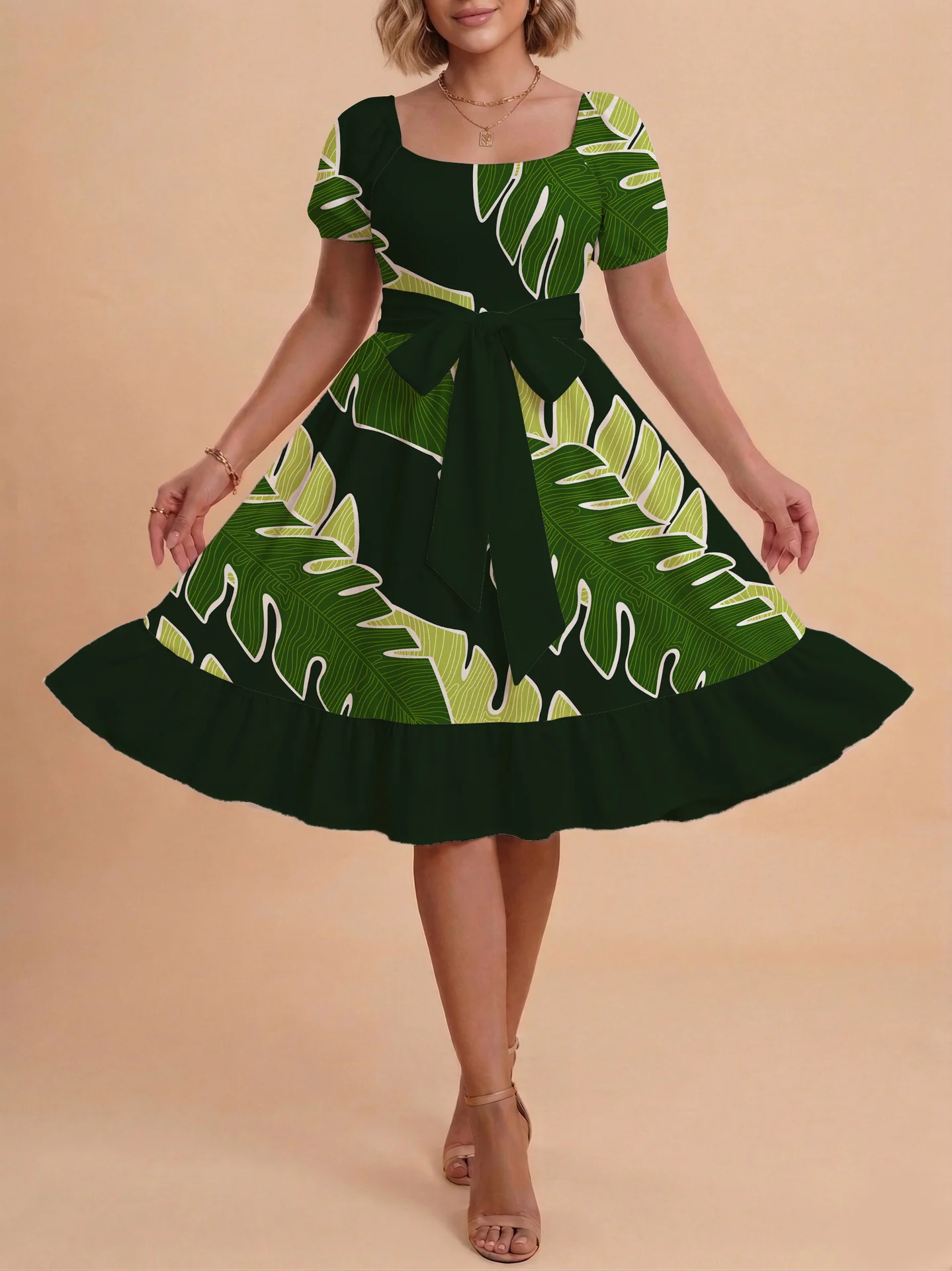 Damen A-Linien-Kleid mit floralen Motiven und taillierbarem Gürtel R&B - Image 29