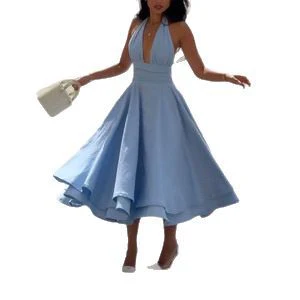 Damen A-Linien Kleid mit tiefem V-Ausschnitt und schwingendem Rock R&B - Image 5