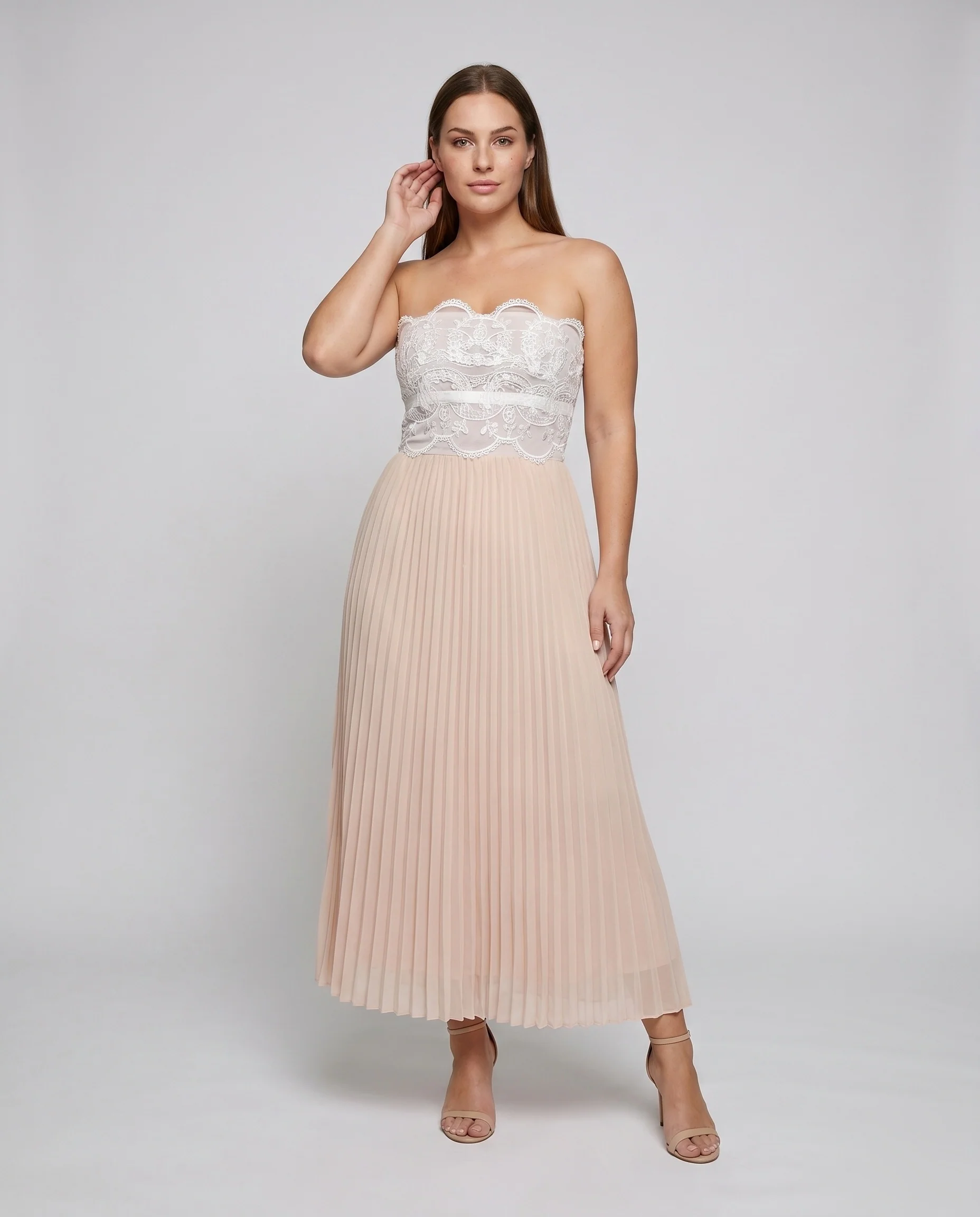 Damen Abendkleid mit elegantem Corsagenoberteil und plissiertem Rock R&B