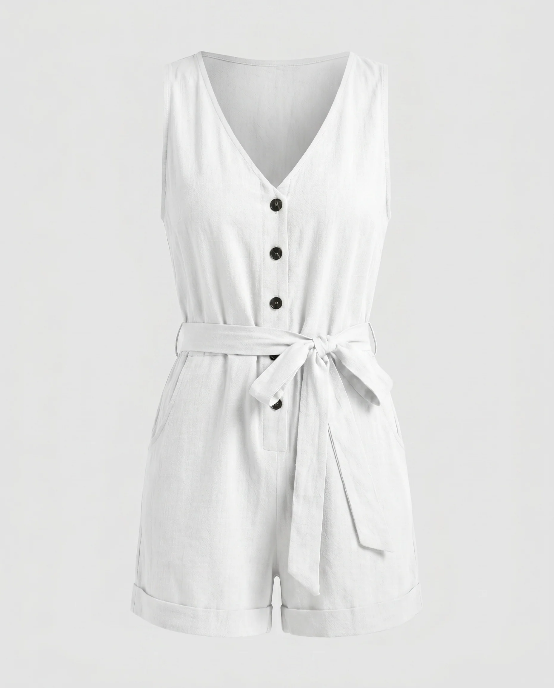 Damen Ärmelloser Jumpsuit mit tailliertem Schnitt und Knopfdetails R&B - Image 8