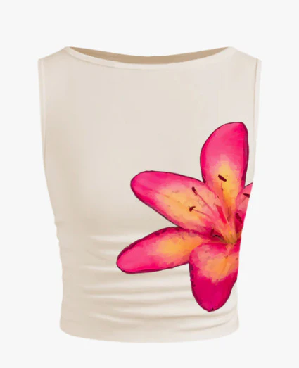Damen ärmelloses Crop-Top mit floralem Motiv und figurbetontem Schnitt R&B - Image 6