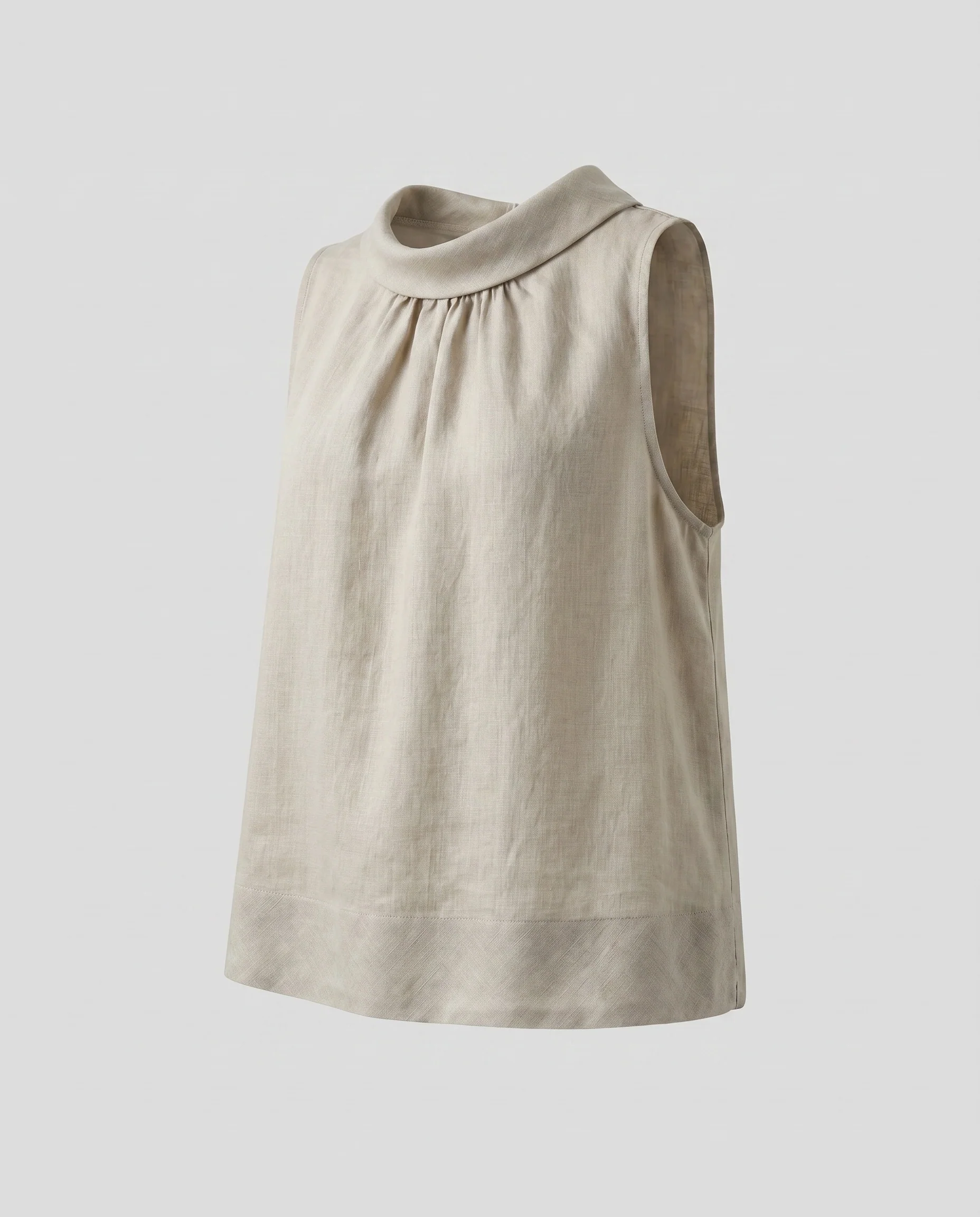 Damen ärmelloses Leinentop mit elegantem Stehkragen - Image 6