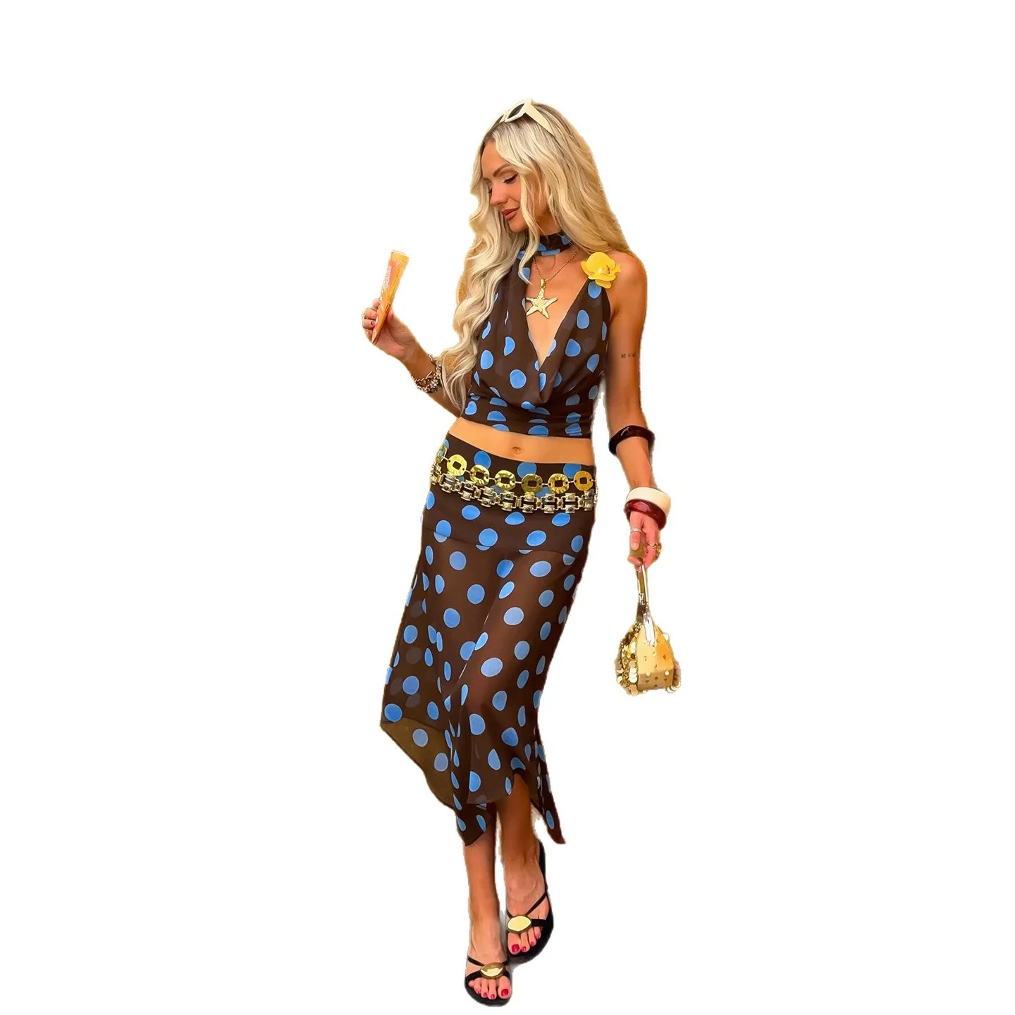 Damen ärmelloses Oberteil mit einzigartigem polka-dot Design und verstellbarem Halspartie R&B - Image 5