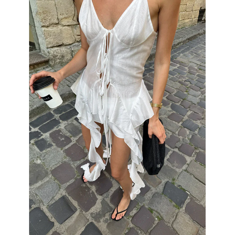 Damen ärmelloses Strandkleid mit Schnürung und schwingendem Saum R&B - Image 4