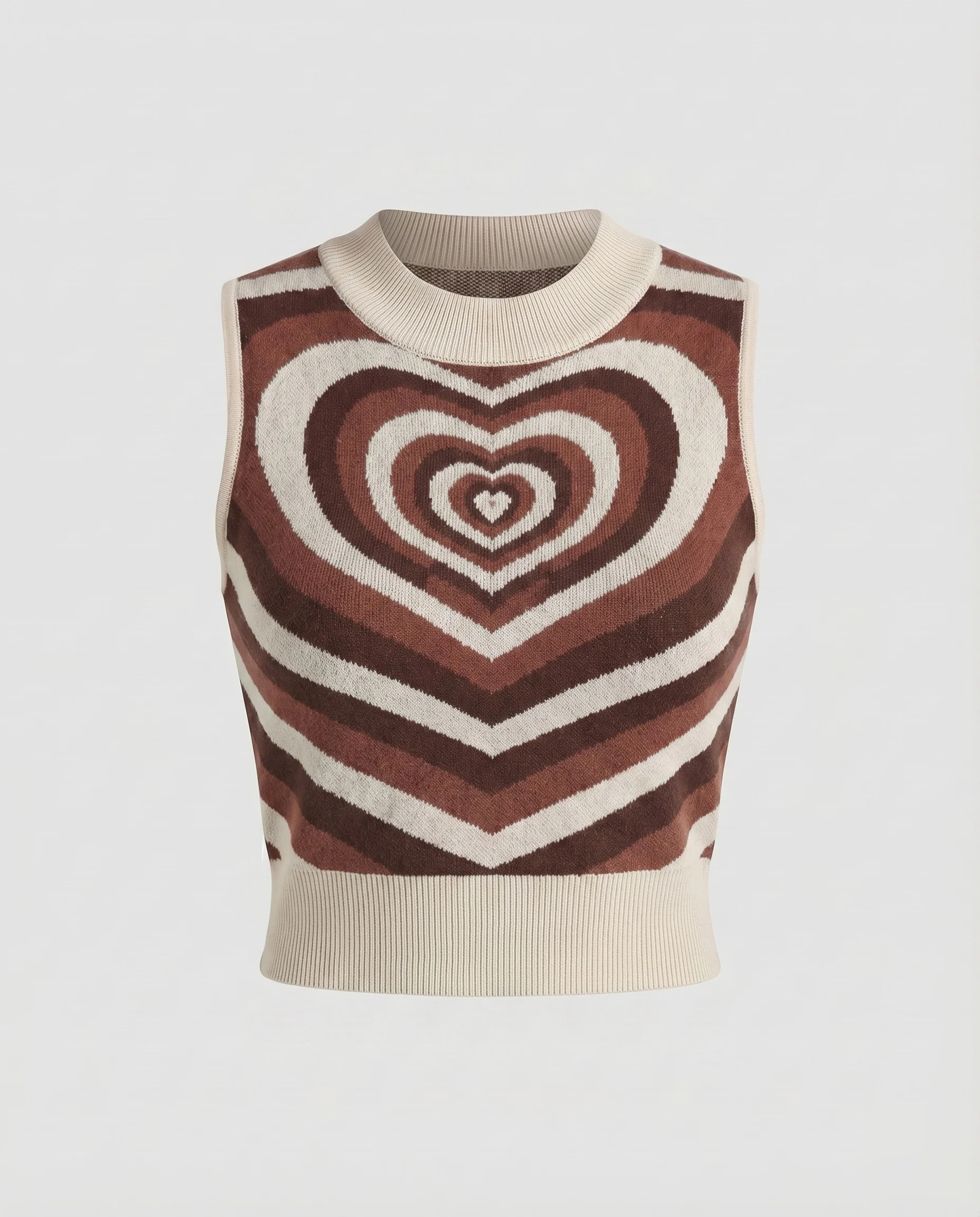 Damen ärmelloses Strickoberteil mit Herzmuster und Rippdetails - Image 5
