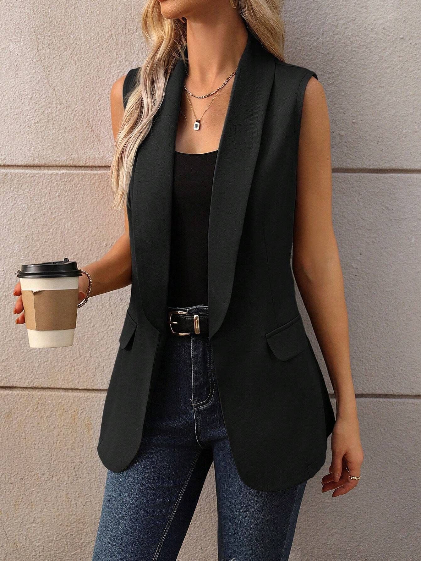 Damen ärmellose Blazerjacke mit schickem Revers R&B - Image 2