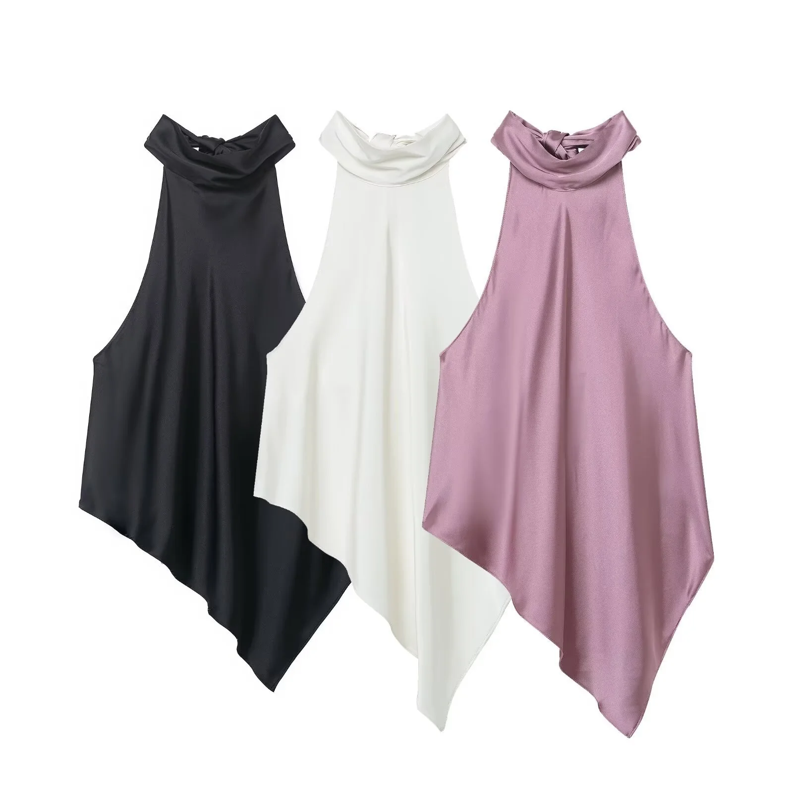 Damen asymmetrisches Halbtop mit elegantem Kragen und fließendem Material R&B - Image 5