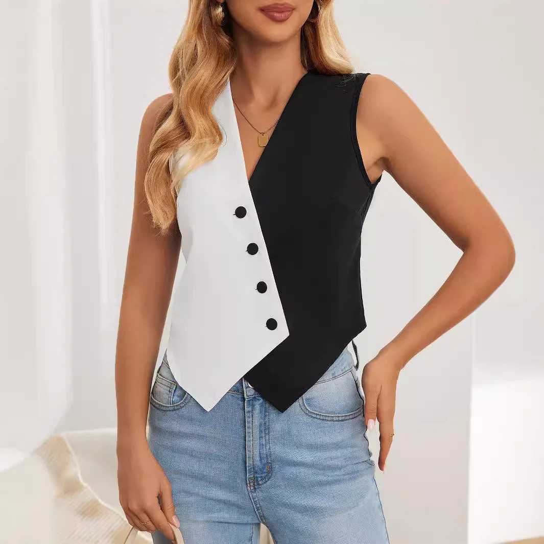 Damen asymmetrisches Hemdwesten-Design mit Knopfdetails R&B - Image 4