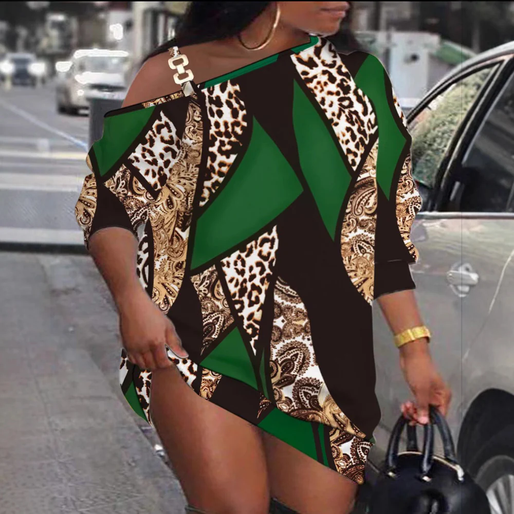 Damen asymmetrisches Kleid mit modischem Grafikdesign und einem Schulter-Detail R&B - Image 6