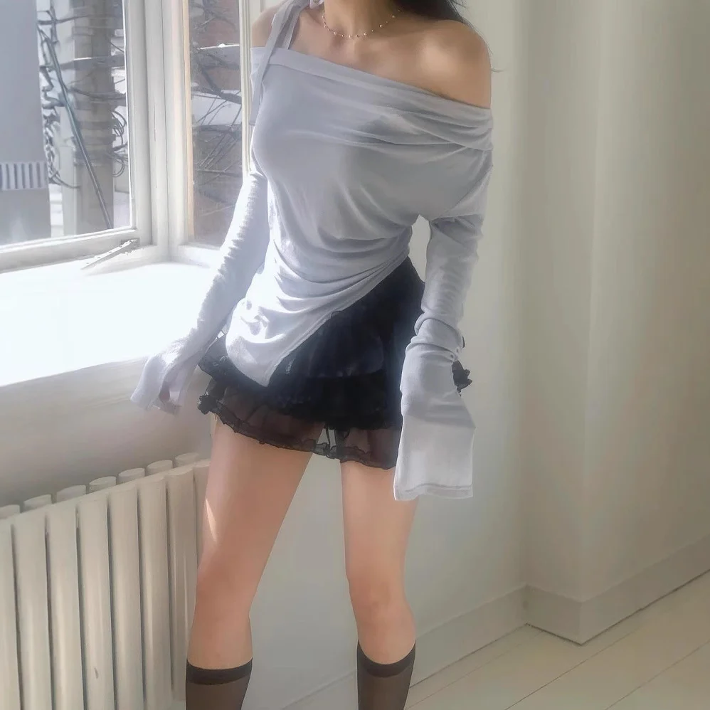 Damen asymmetrisches Langarmoberteil mit dekorativer Schleife R&B - Image 4