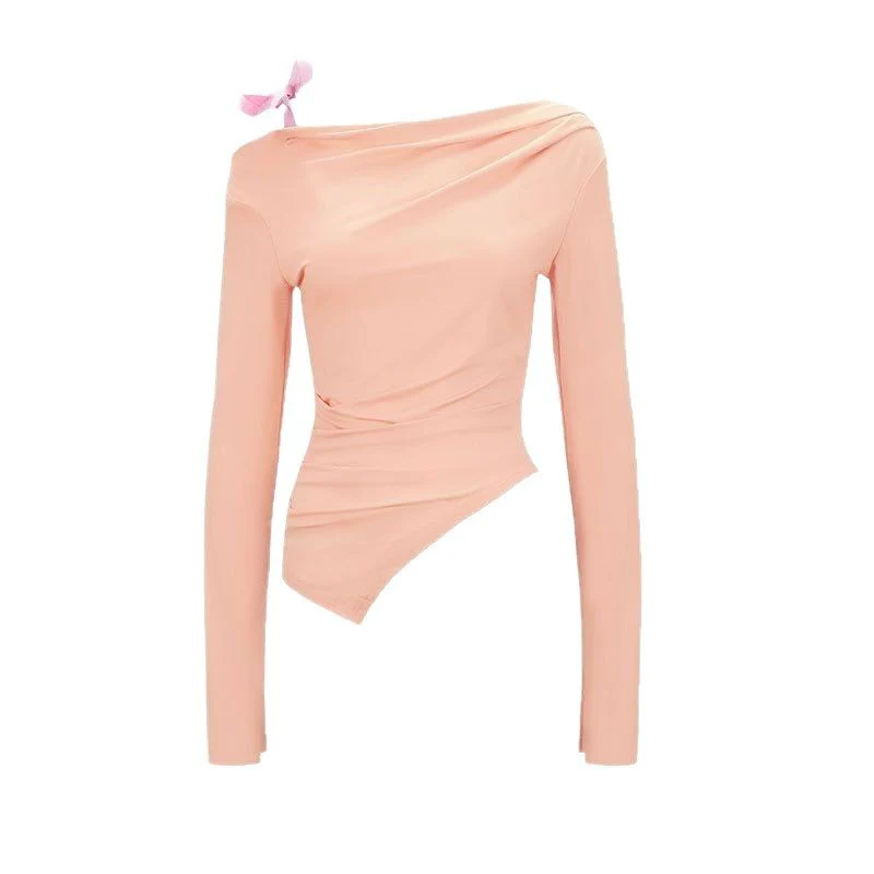 Damen asymmetrisches Langarmoberteil mit dekorativer Schleife R&B - Image 5