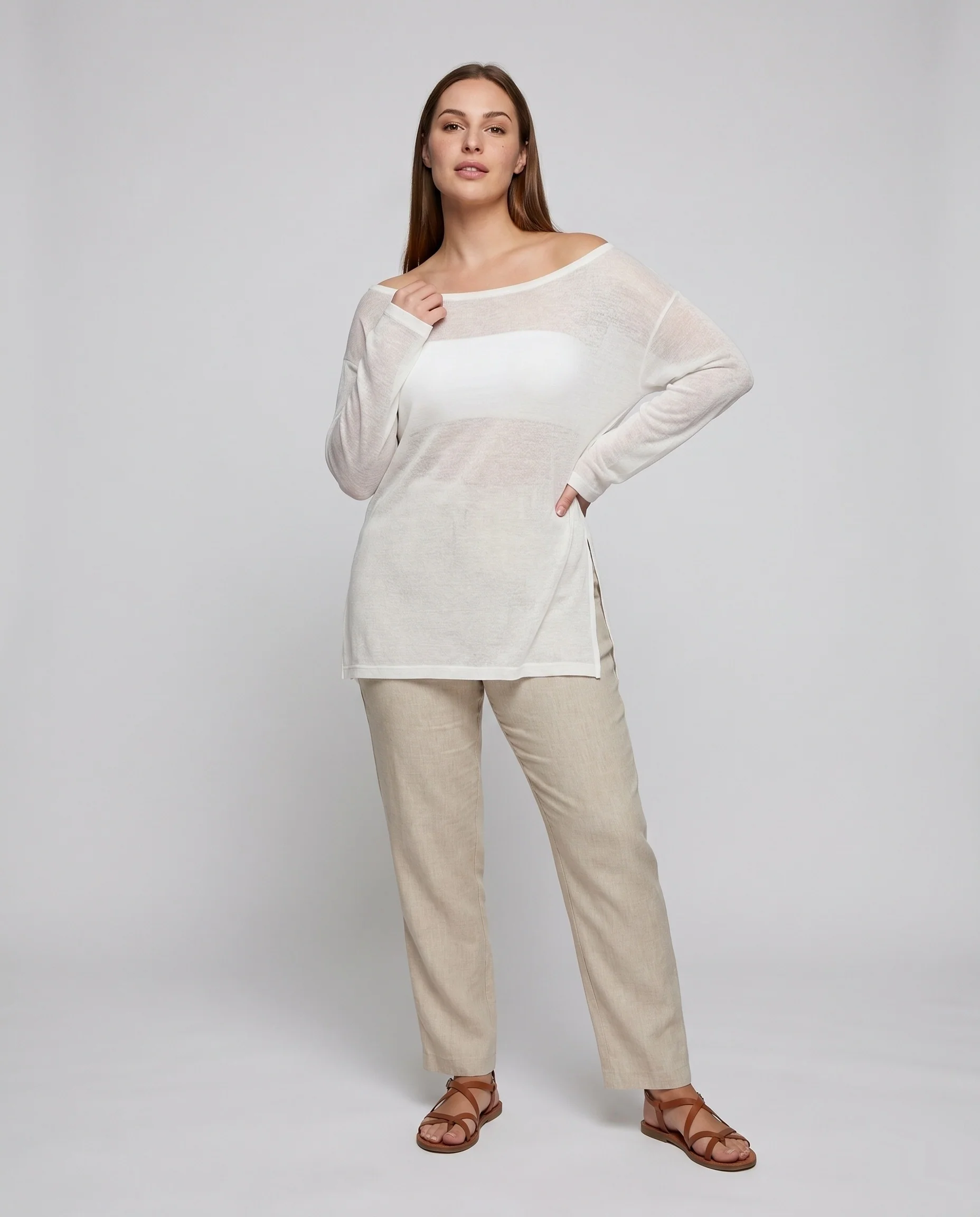 Damen asymmetrisches Longsleeve-Shirt mit weitem Schnitt R&B