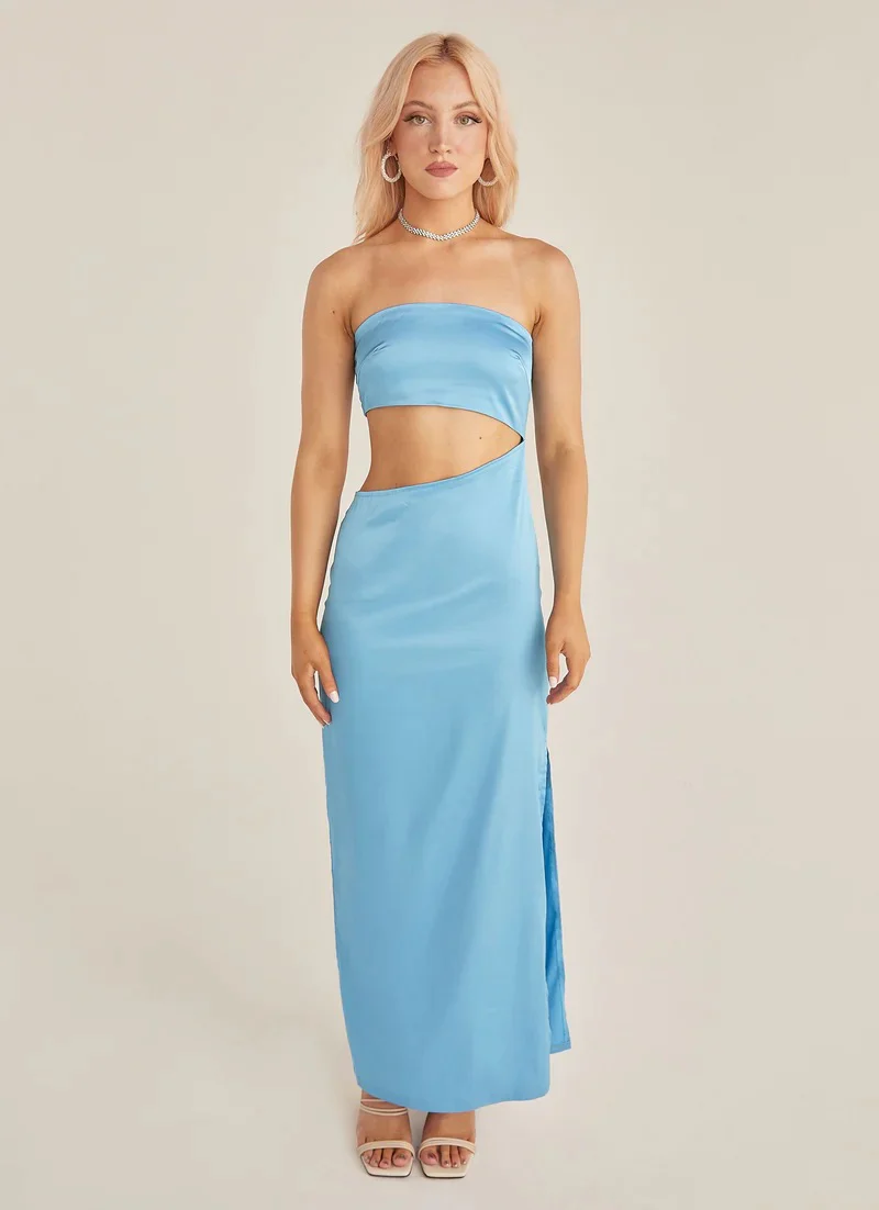Damen asymmetrisches Maxikleid mit tiefem Rückenausschnitt und figurbetonter Silhouette R&B