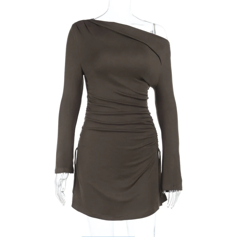 Damen asymmetrisches Minikleid mit Raffungen und elegantem Ausschnitt R&B - Image 6