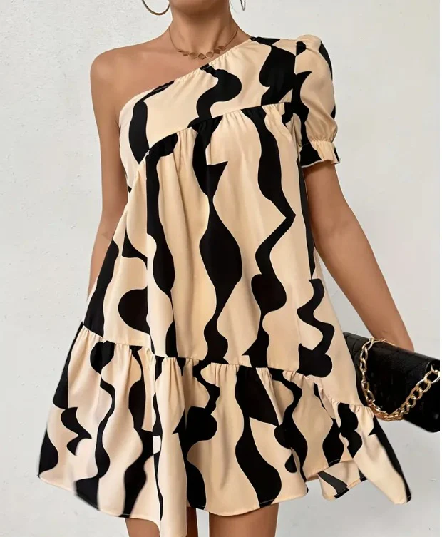 Damen Asymmetrisches Minikleid mit Volant und grafischem Muster R&B - Image 7
