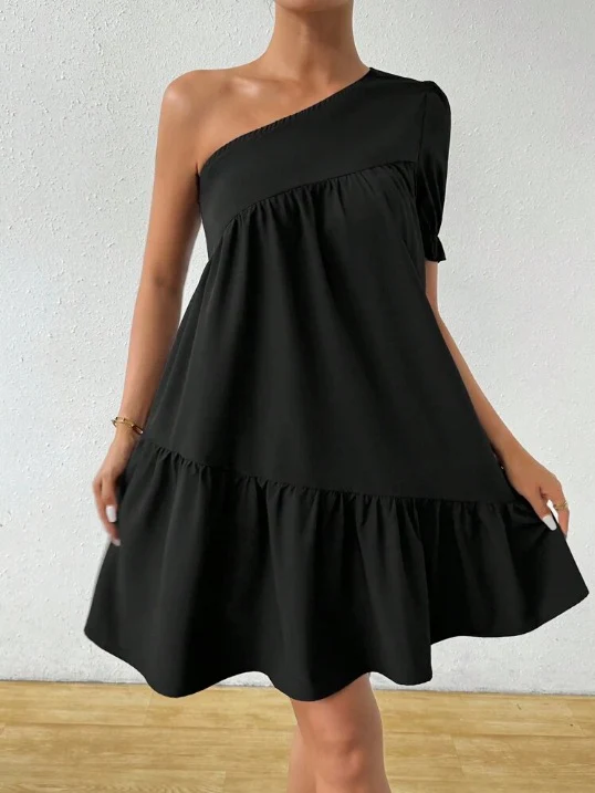 Damen Asymmetrisches Minikleid mit Volant und grafischem Muster R&B - Image 8
