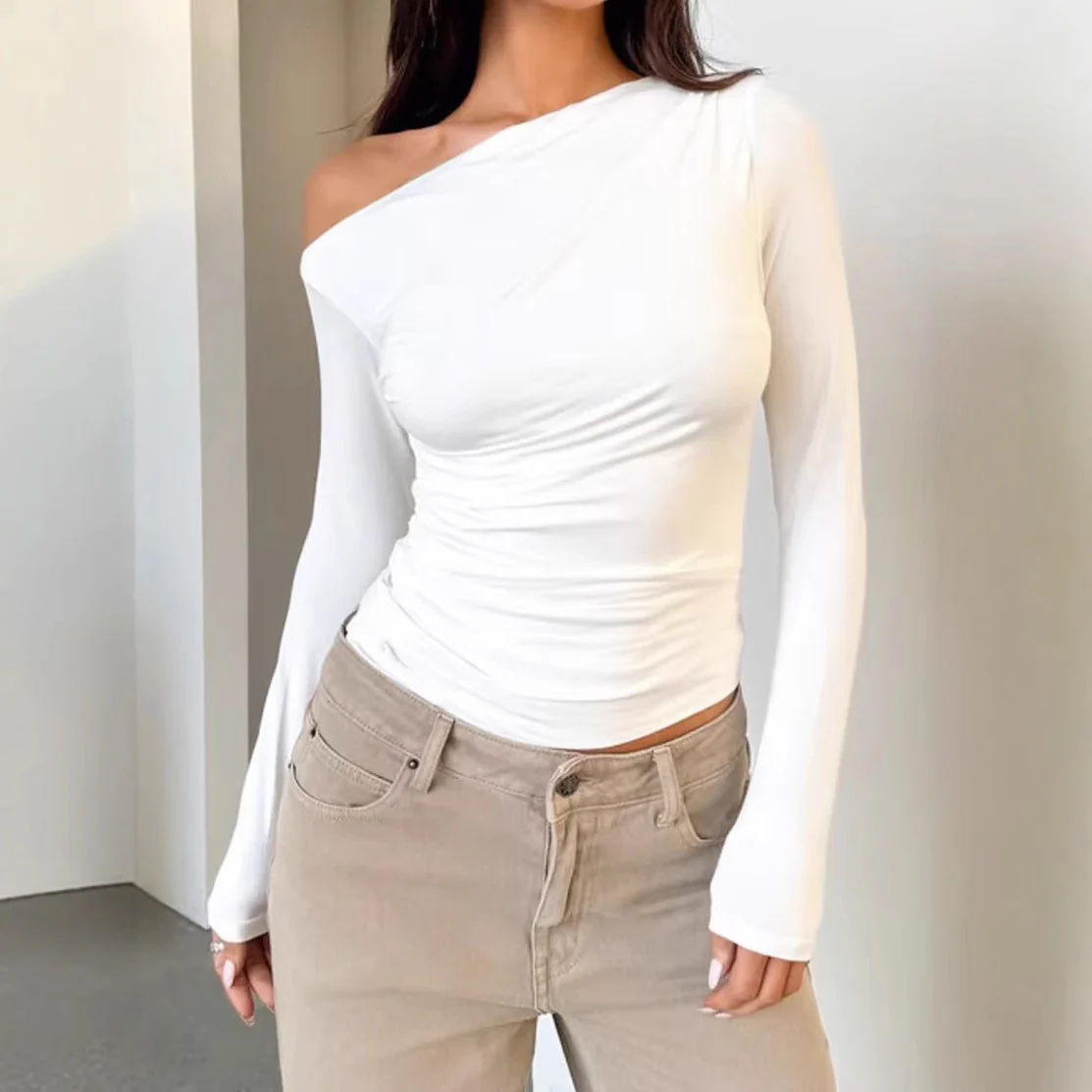 Damen Asymmetrisches Oberteil mit langen Ärmeln und Raffung R&B - Image 2