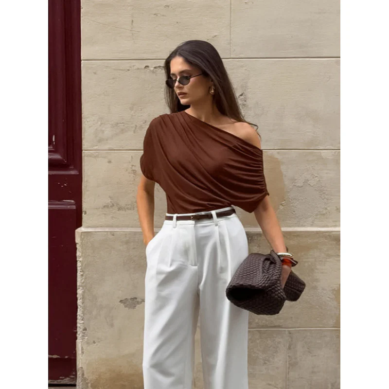 Damen asymmetrisches Oberteil mit lässigem Drapierungsdesign R&B - Image 5