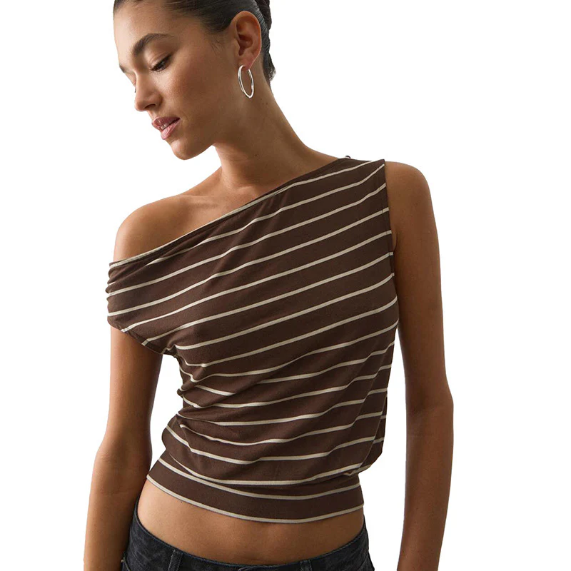 Damen asymmetrisches Oberteil mit modischem Streifenmuster R&B - Image 10