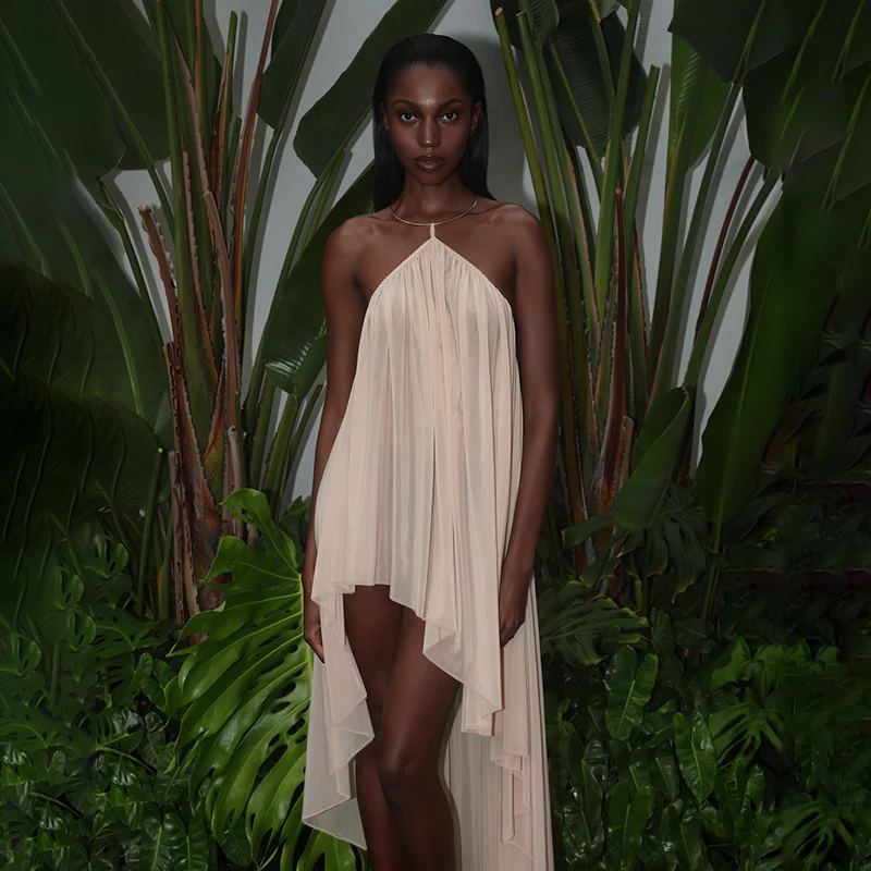 Damen asymmetrisches Strandkleid mit fließendem Schnitt und Rüschendetails R&B - Image 6
