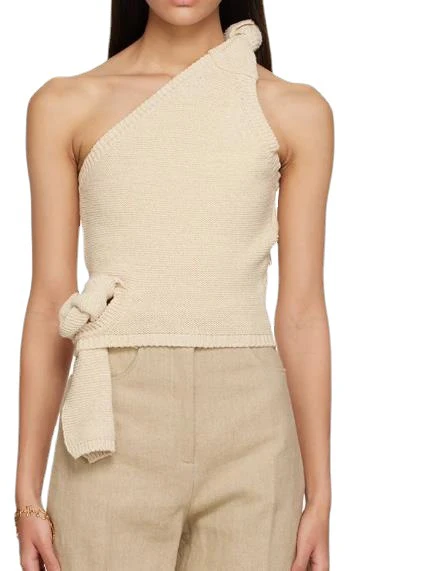 Damen asymmetrisches Strickoberteil mit dekorativem Knoten R&B - Image 5