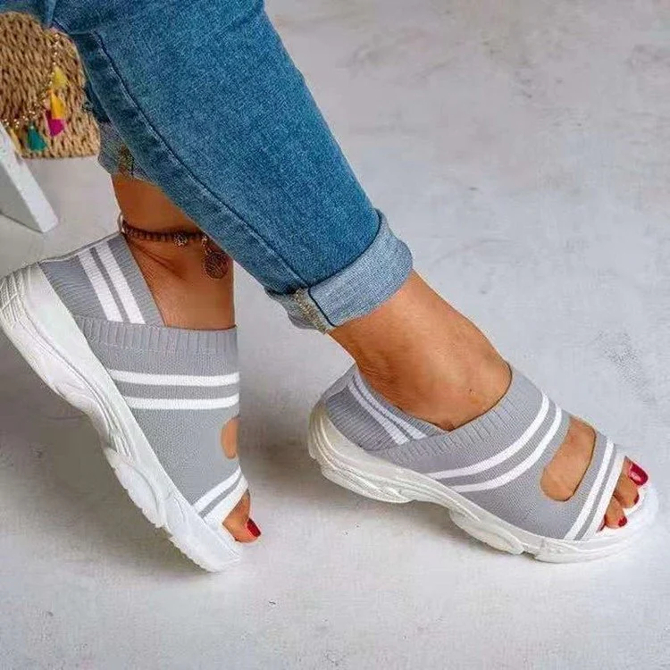 Damen atmungsaktive Freizeitschuhe mit offenen Zehen und elastischem Obermaterial R&B - Image 2