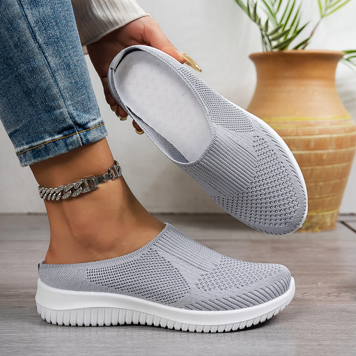 Damen Atmungsaktive Slip-On Freizeitschuhe mit flexiblem Strick-Obermaterial Heidi-Mode - Image 6