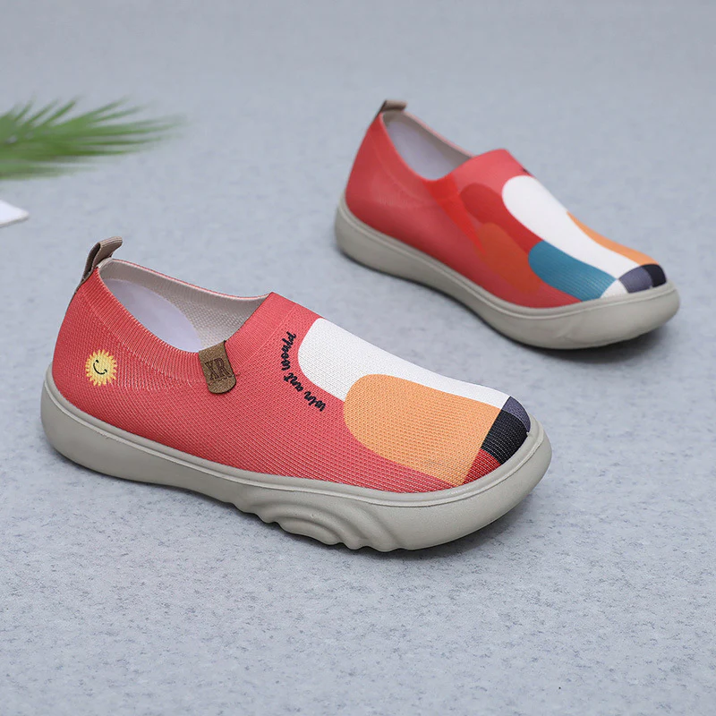 Damen Atmungsaktive Slip-On Sneakers mit farbenfrohem Grafikdesign Heidi-Mode