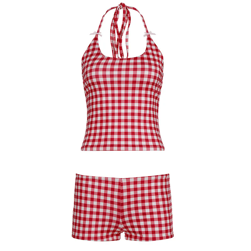 Damen Badeanzug Set mit kariertem Muster und verstellbaren Trägern R&B - Image 6