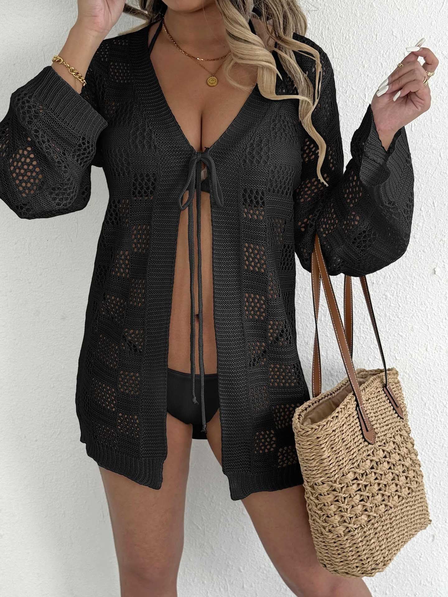 Damen Badetunika mit offenem Häkelmuster und Bindegürtel R&B - Image 6