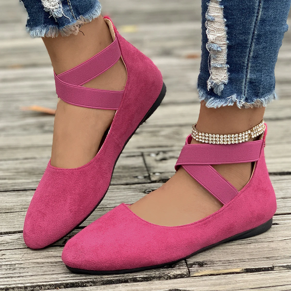 Damen Ballerina mit elastischen Riemen und komfortablem Fußbett R&B - Image 3