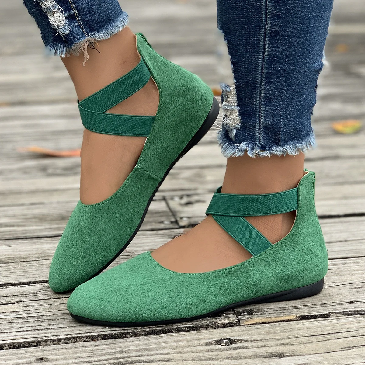 Damen Ballerina mit elastischen Riemen und komfortablem Fußbett R&B - Image 9