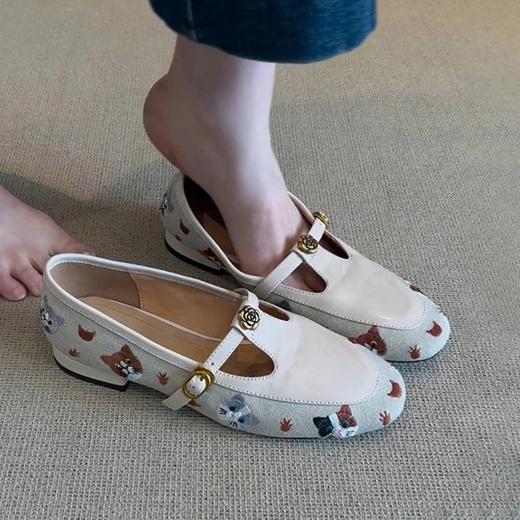 Damen Ballerina-Schuhe mit floralem Muster und dekorativem Riemchen R&B - Image 6