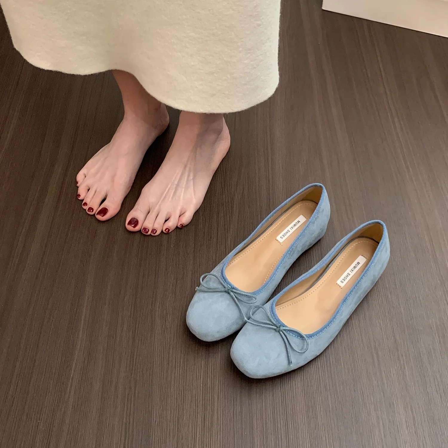Damen Ballerinas aus hochwertigem Wildleder mit dekorativer Schleife R&B - Image 2
