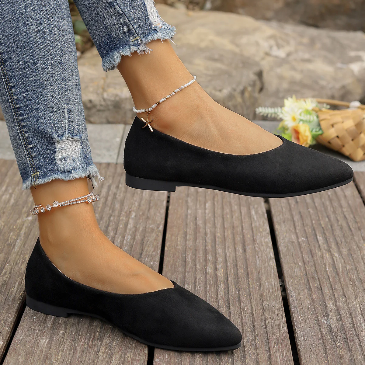 Damen Ballerinas im eleganten V-Ausschnitt und weichem Wildleder-Look R&B