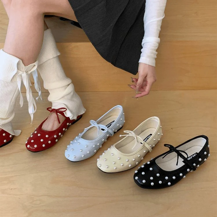 Damen Ballerinas mit dekorativen Perlen und seitlichem Riemchen R&B - Image 4