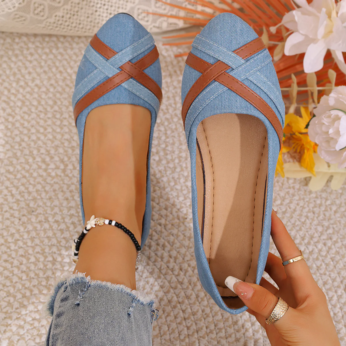 Damen Ballerinas mit elegantem Kreuzriemen R&B - Image 7