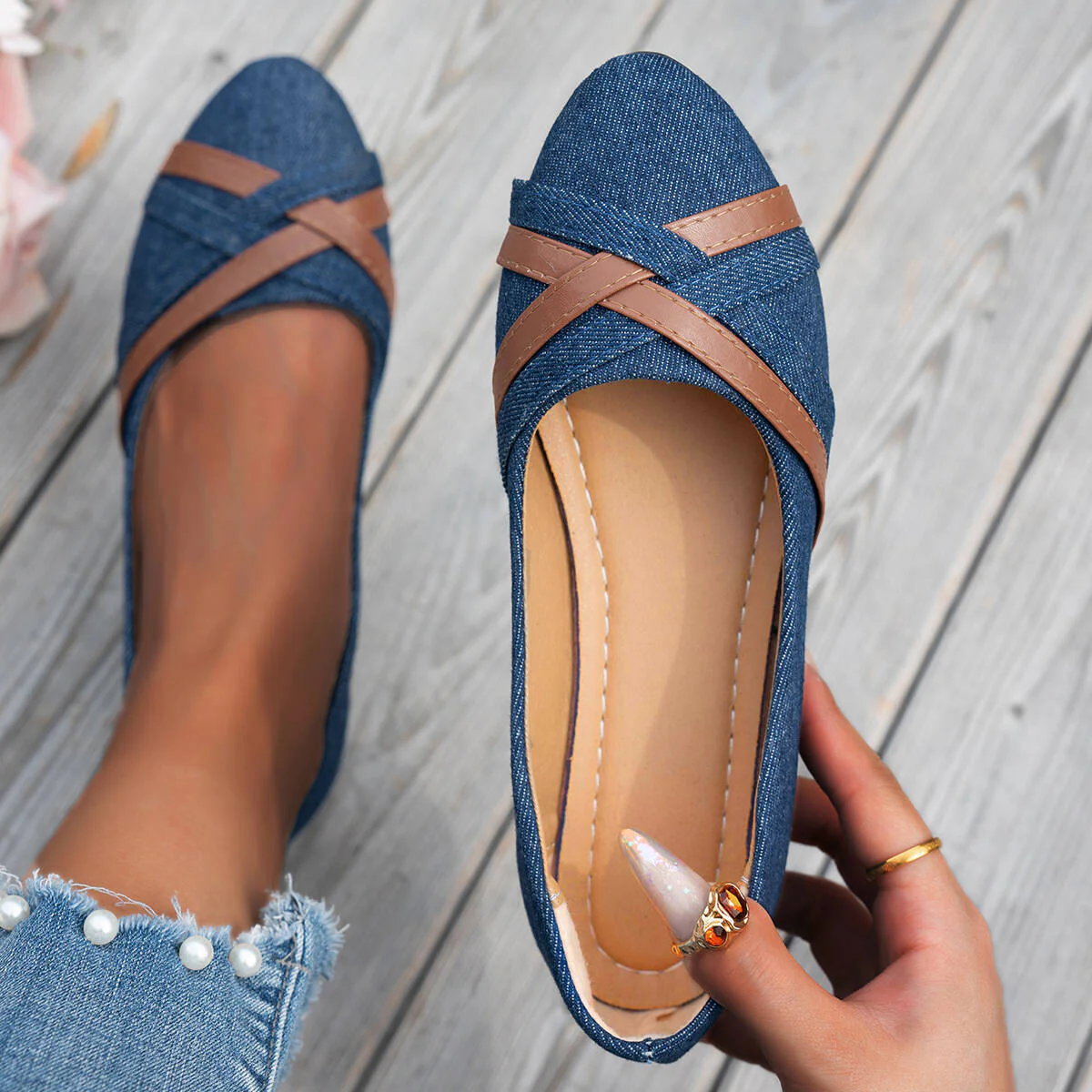 Damen Ballerinas mit elegantem Kreuzriemen R&B - Image 9