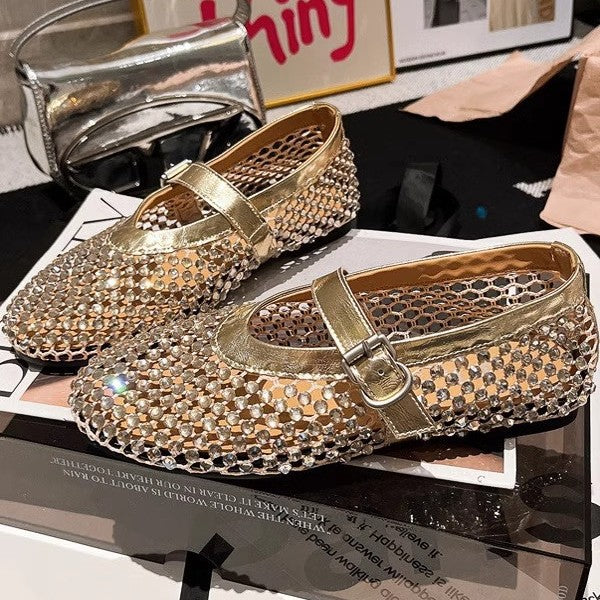 Damen Ballerinas mit elegantem Strassbesatz und verstellbarem Riemchen R&B - Image 2