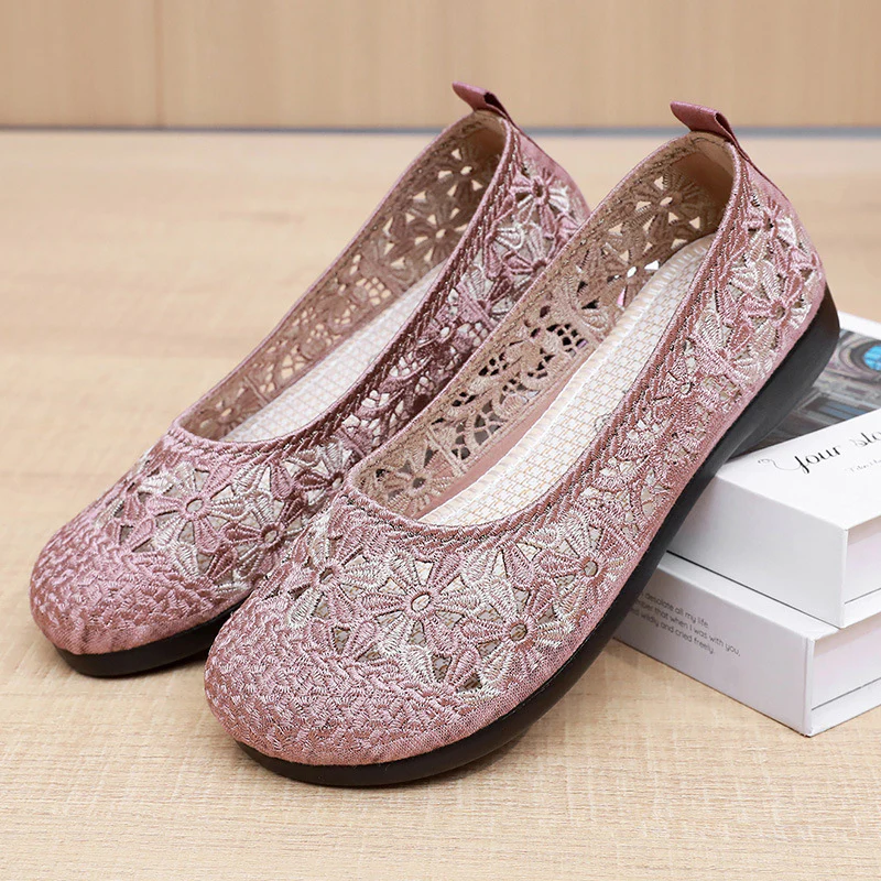 Damen Ballerinas mit feiner Häkel-Aussparung und rutschfester Sohle Heidi-Mode - Image 3