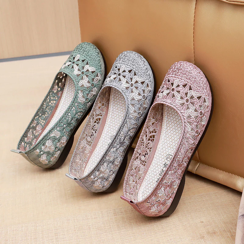 Damen Ballerinas mit feiner Häkel-Aussparung und rutschfester Sohle Heidi-Mode - Image 4