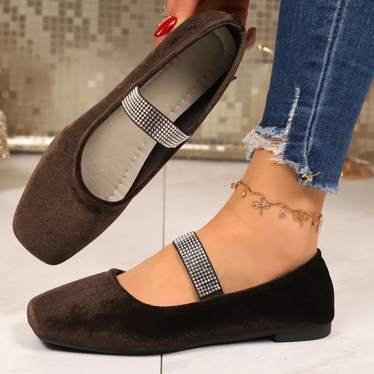 Damen Ballerinas mit glamourösem Riemchen und glitzerndem Schmuckdetail R&B - Image 3