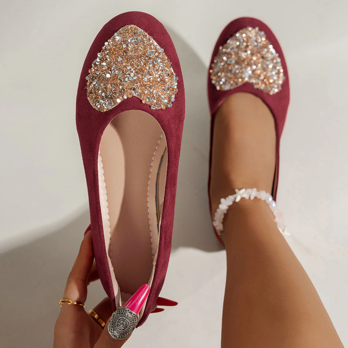 Damen Ballerinas mit glamourösem Strassherz-Design und rutschfester Sohle R&B - Image 2