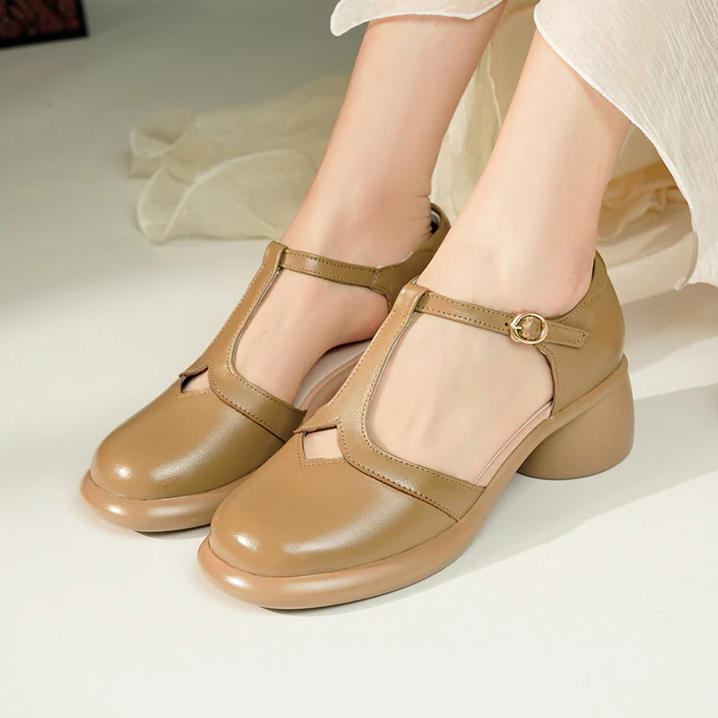 Damen Ballerinas mit verstellbarem Riemen und komfortablem Blockabsatz R&B