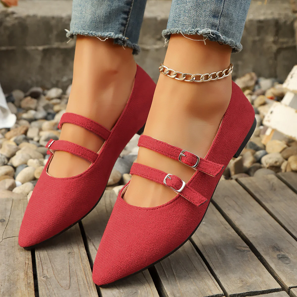 Damen Ballerinas mit verstellbaren Riemchen und elegantem Spitzendesign R&B