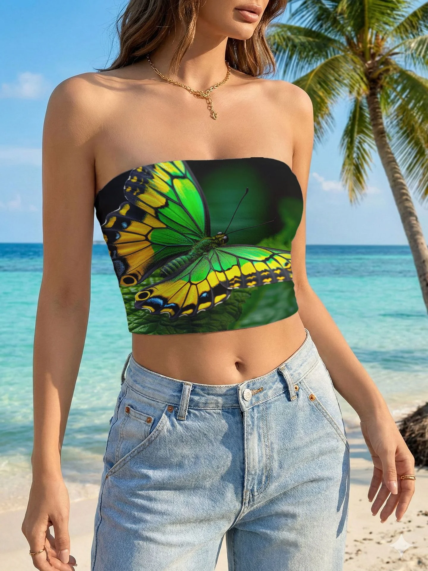 Damen Bandeau-Top mit floralem Vogelmotiv und elastischer Passform R&B - Image 15