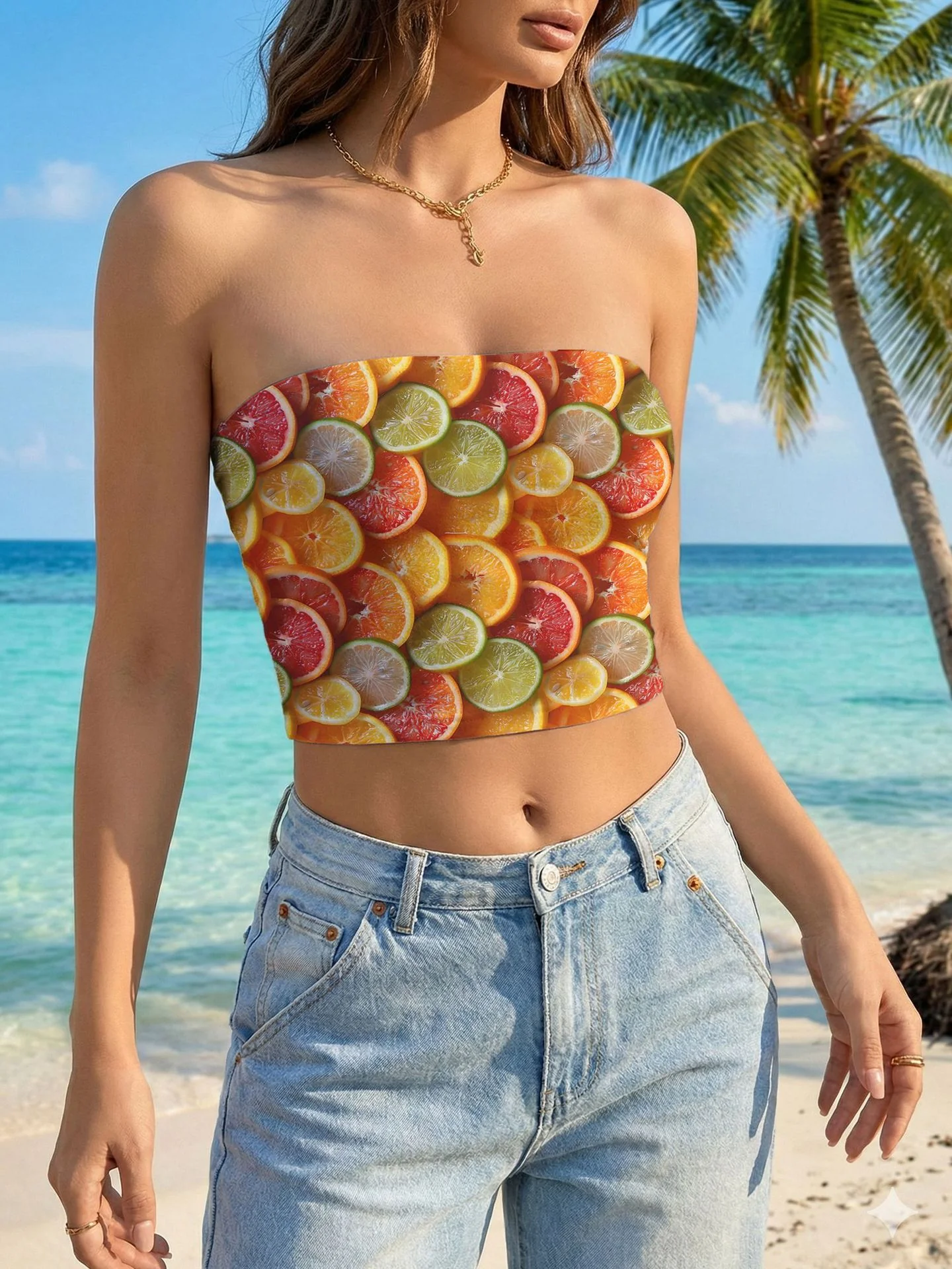 Damen Bandeau-Top mit floralem Vogelmotiv und elastischer Passform R&B - Image 8