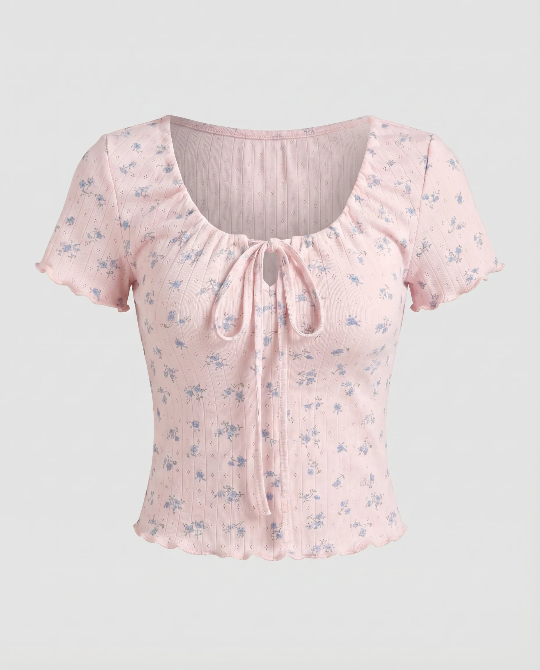 Damen Baumwoll-Crop-Top mit Rüschendetails und verstellbarem Kordelzug - Image 5