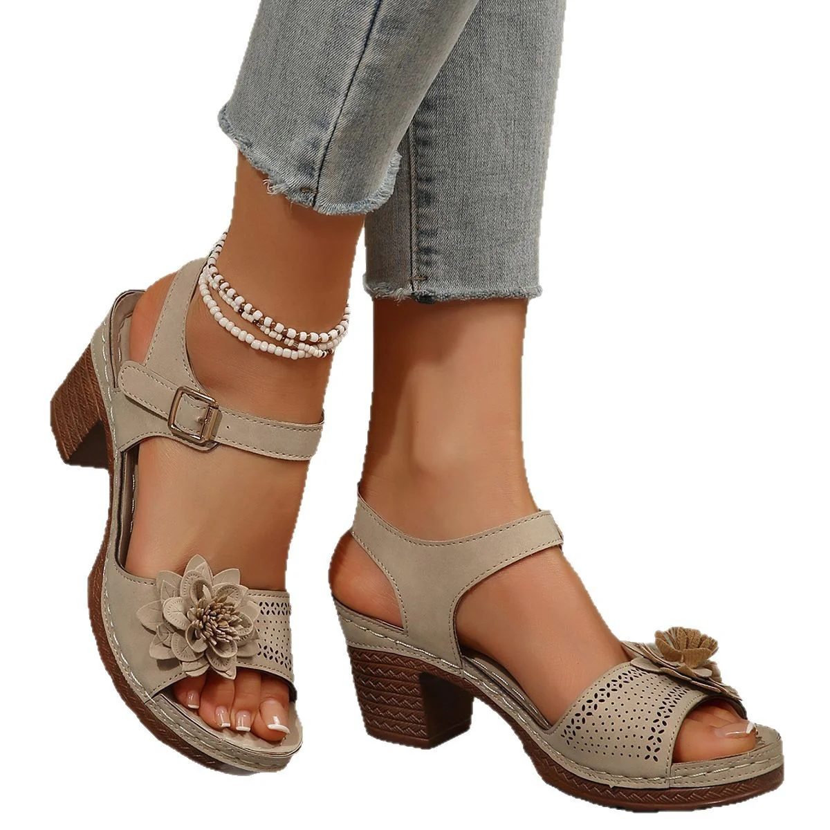 Damen komfortable Absatzsandalen mit floralen Details und rutschfester Sohle R&B - Image 5