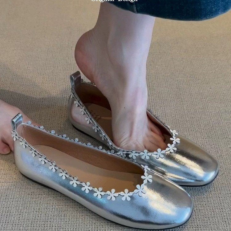 Damen bequeme Filz-Ballerinas mit zartem Blumenapplikationsdesign R&B - Image 8